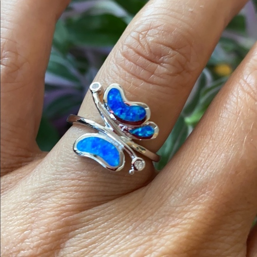 Sterling Silver Blue Opal Butterfly Ring 6 7 8 9